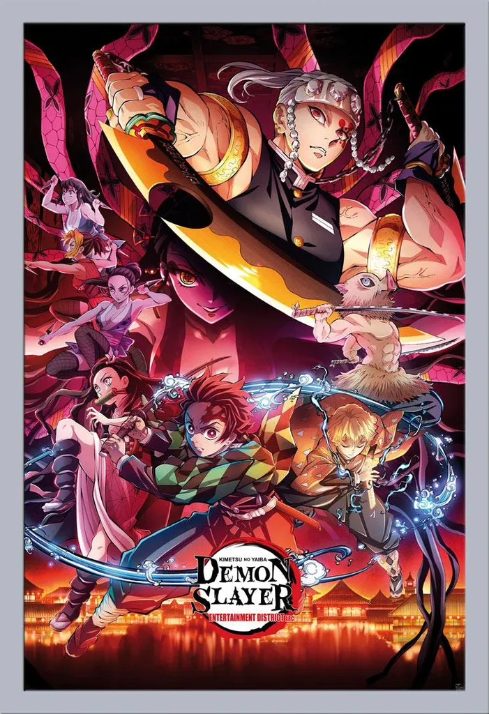 Poster Demon Slayer Entertainment District avec cadre Shinsuke argenté