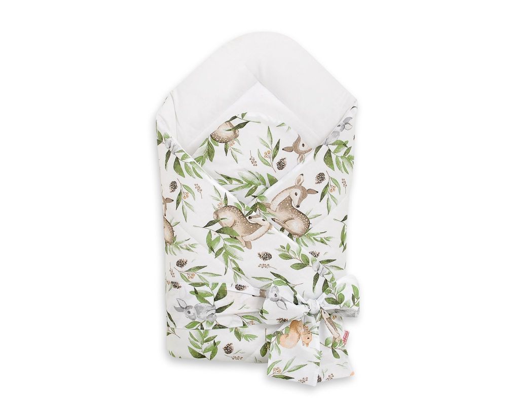 Doppelseitiges weiches Babytragetuch mit Bändern - Waldgrün