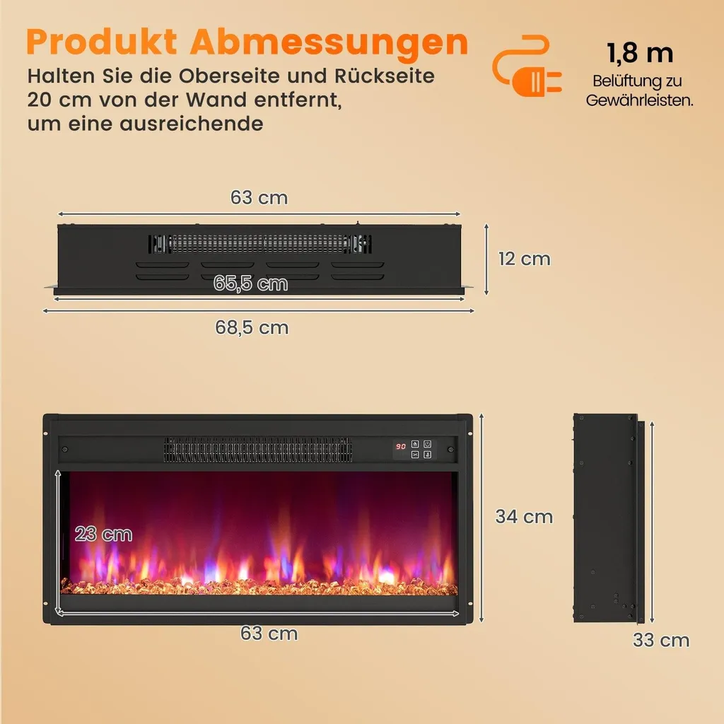 Foyer électrique encastrable 26 pouces de 66 cm avec télécommande LCD - 2