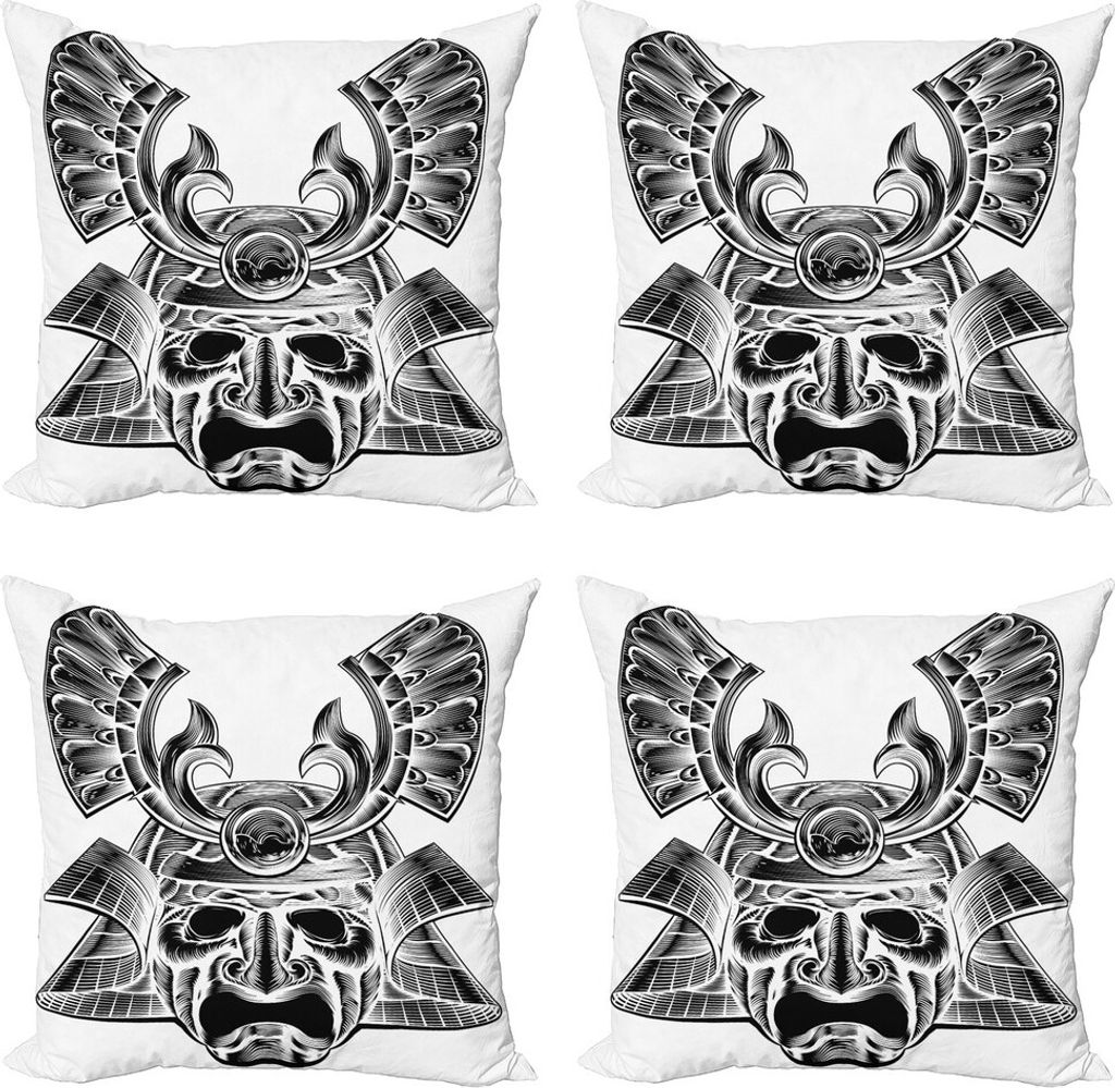 ABAKUHAUS japanisch Kissenbezug Set (4 Stück), Vintage Japan, Moderner Doppelseitiger Digitaldruck, 60 cm x 60 cm, Weiß schwarz