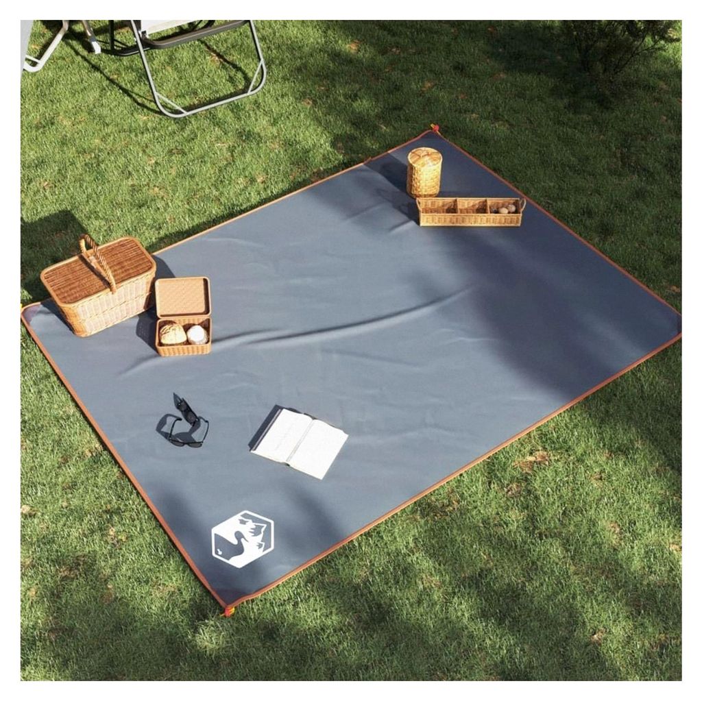 Picknickdecke, Campingdecke mit Heringen und Ecklaschen, wasserdicht, tragbar, pflegeleicht, Stranddecke, Grau Orange 190T Polyester