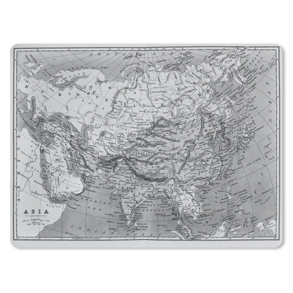 MuchoWow Mauspad Mousepad Klassische Weltkarte schwarz/weiß 40x30 cm - Mousepads - Maus Mat - Pad - Mausunterlage - Anti Rutsch