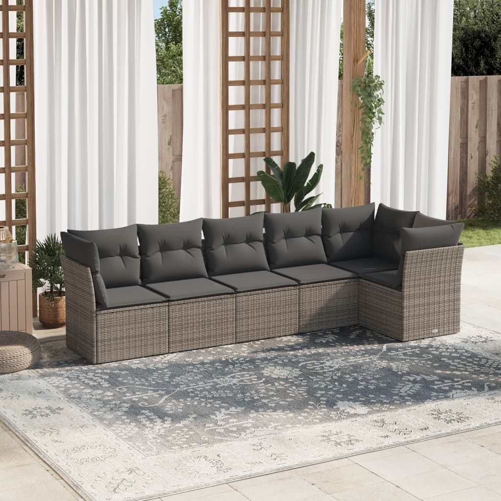 6-tlg. Garten-Sofagarnitur - Gartenmöbel Lounge-Set mit Kissen Grau Poly Rattan,54,4 Kg