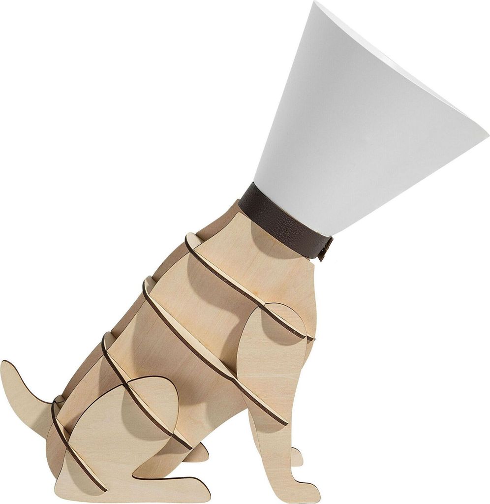 BELIANI Tischlampe Weiß Holzoptik 38 cm Schirm Trichterform Lampenfuß Hundform Kabel mit Schalter Modernes Design