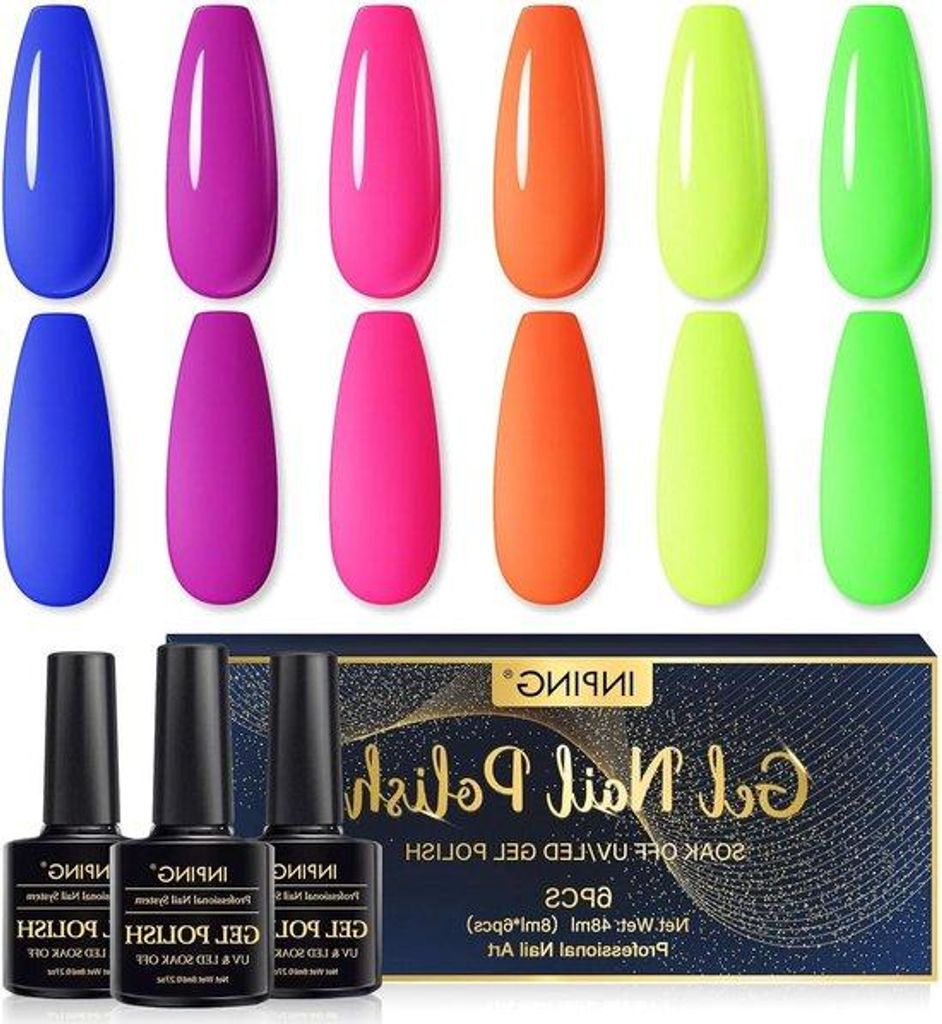 Gel-Nagellack-Set für Frauen, UV-Soak-Off, 6 Farben, Sommer-Sommer-Rainbow-Design