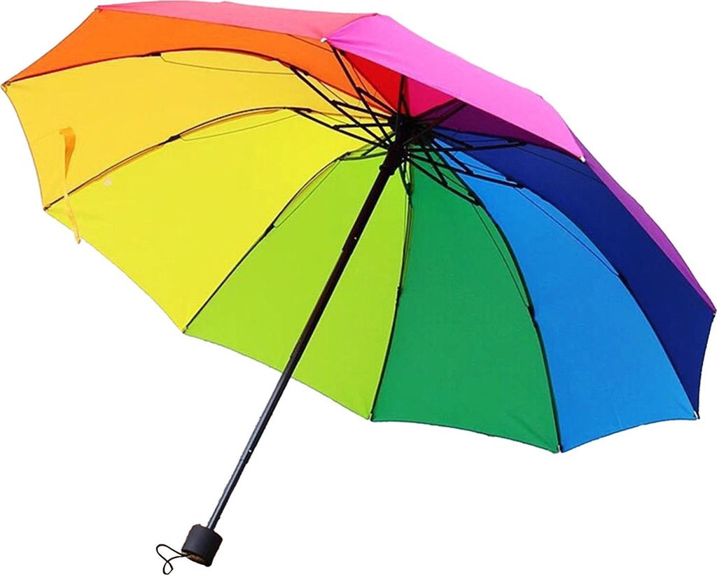 Extra großer Regenbogen-Taschenschirm mit Sonnenschutz und UV-Schutz, wasserdicht, winddicht, 10 Rippen, für Kinder und Erwachsene
