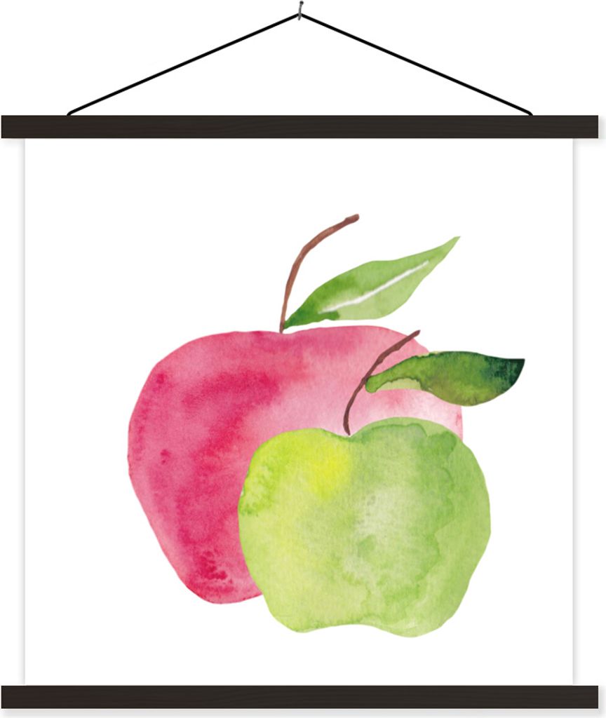 MuchoWow Textilposter Äpfel - Aquarell - Weiß 60x60 cm mit schwarzem Rahmen - Posteraufhänger