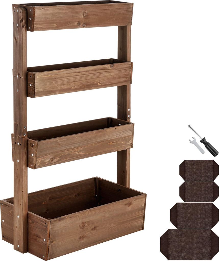 tectake Vertikalbeet Flora 4 Etagen, die oberen 3 mit Schrägstellfunktion inklusive Pflanzvlies, 85 x 45 x 140 cm