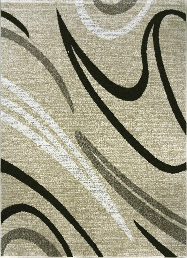 Tapis de Salon Beige Maksim 8601 à Poil Court, Confortable et Durable