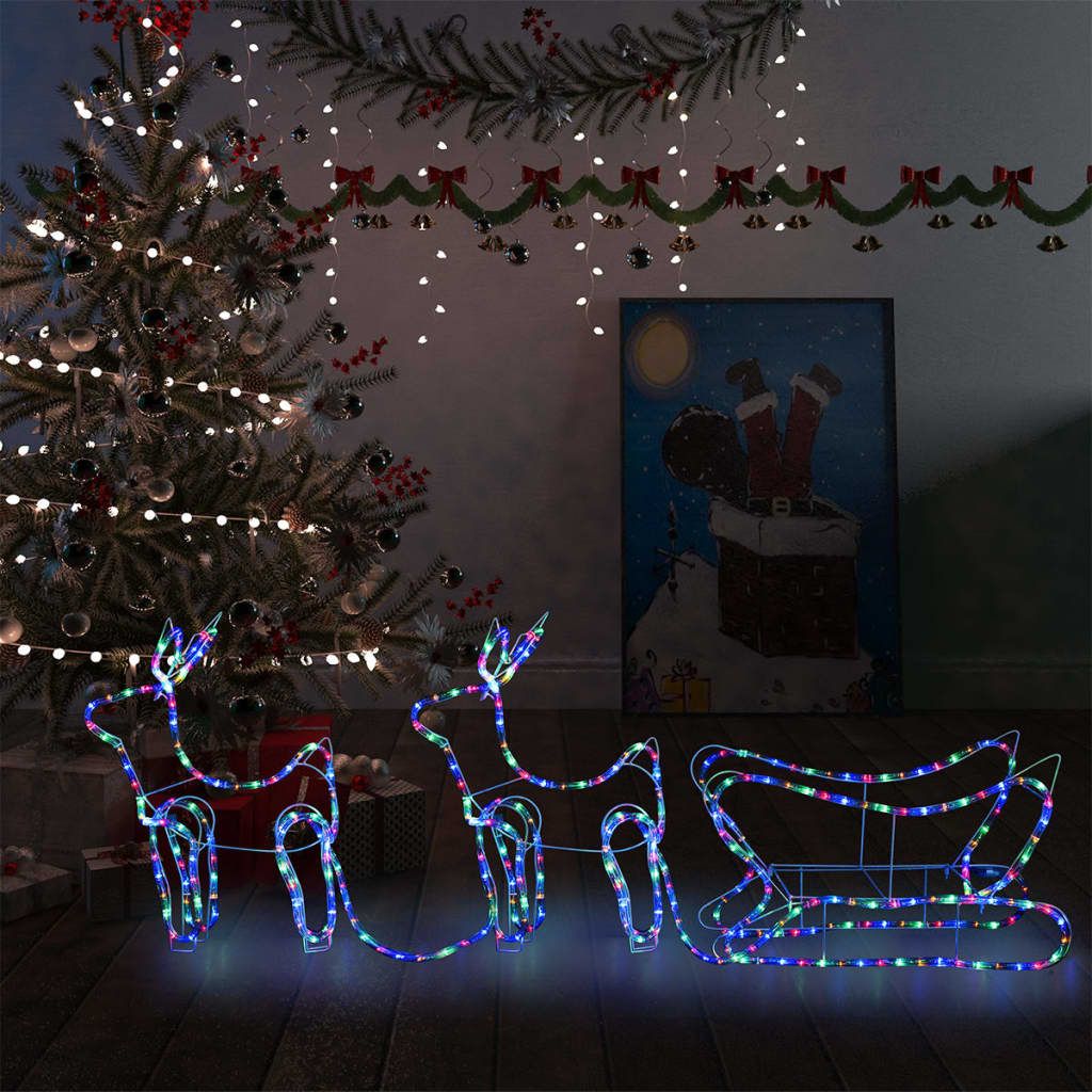 Schlitten 3D LED Weihnachtsbeleuchtung Lichterschlauch Weihnachtsdeko Tannenbaum Rentier