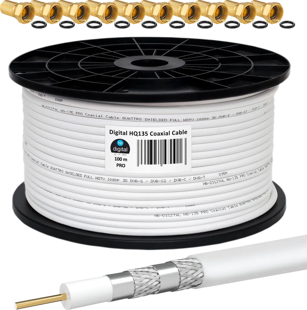Câble Coaxial 100m 135dB Blanc HQ : Évitez les Parasites et Pertes de Signal