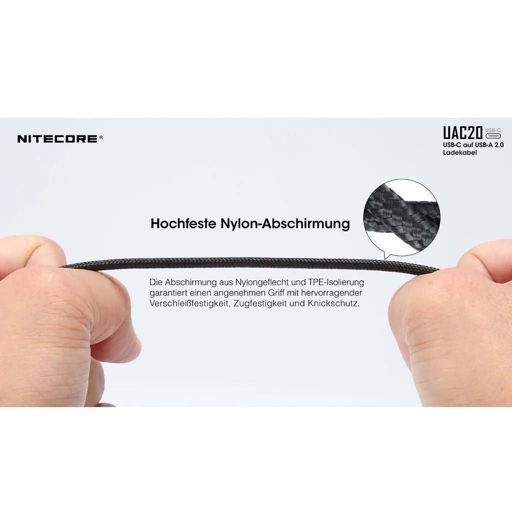 Nitecore UAC20 Câble de recharge USB-C Haute Performance 1 Mètre Noir