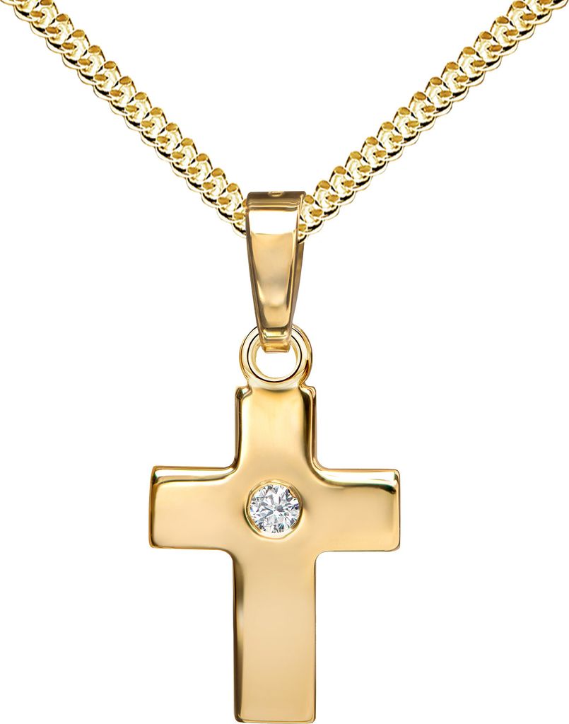 Kreuz-Anhänger Symbol für Damen, Herren und Kinder als Kettenanhänger massives Gold-Kreuz 333 Gold 8 Karat mit Zirkonia + Schmuck-Etui und Halsk...