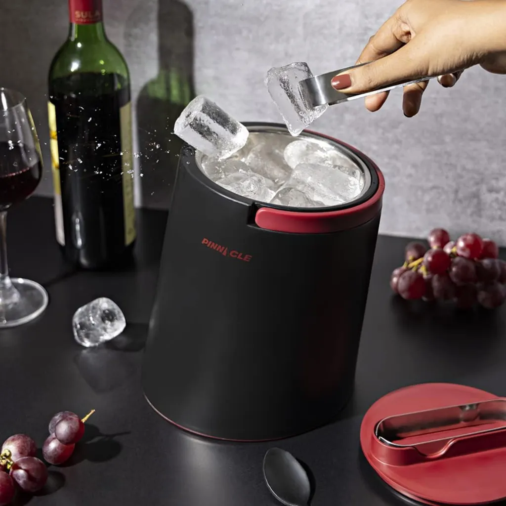Seau à glace de bar pour cocktails en inox rouge avec poignée pliable