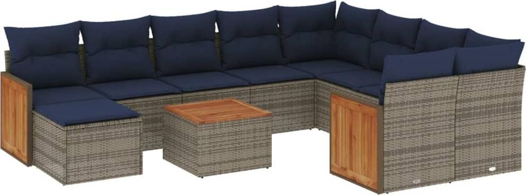 11-teiliges Gartensofa-Set mit Kissen, grau, Polyrattan