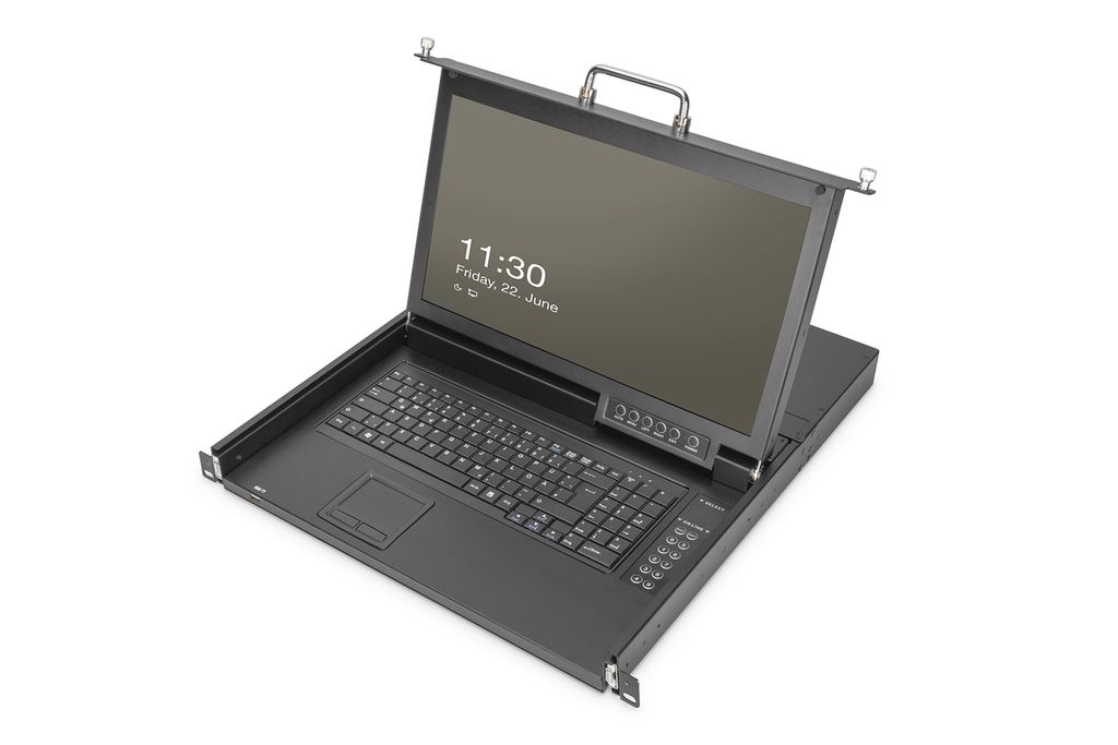 DIGITUS Modulare HD LCD KVM Konsole mit 17" TFT, 8-Port HDMI KVM Anschluss, Touchpad, deutsches Tastaturlayout