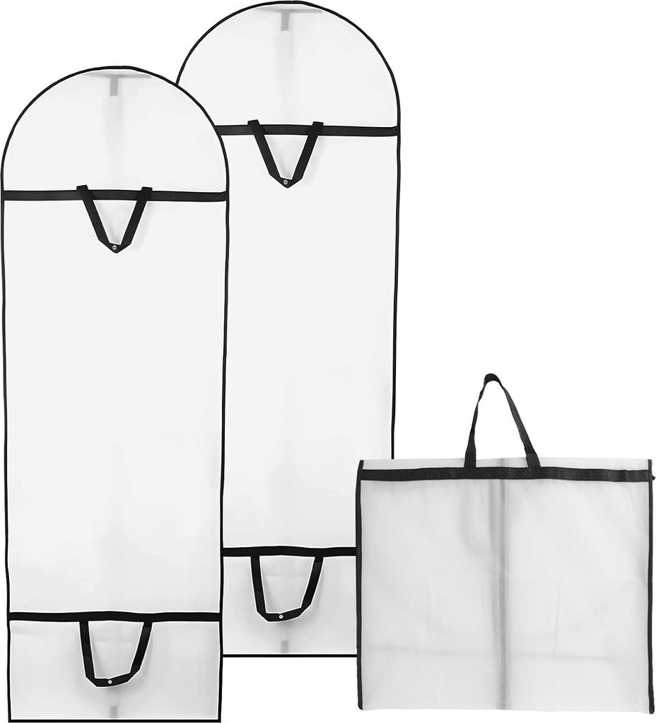 2 Stück Kleidersäcke Lang 180 x 60 cm Kleidersack mit Reißverschluss Faltbar Mottensicher Kleidersack Anzug Kleiderhülle Anzugsack für Brautkl...