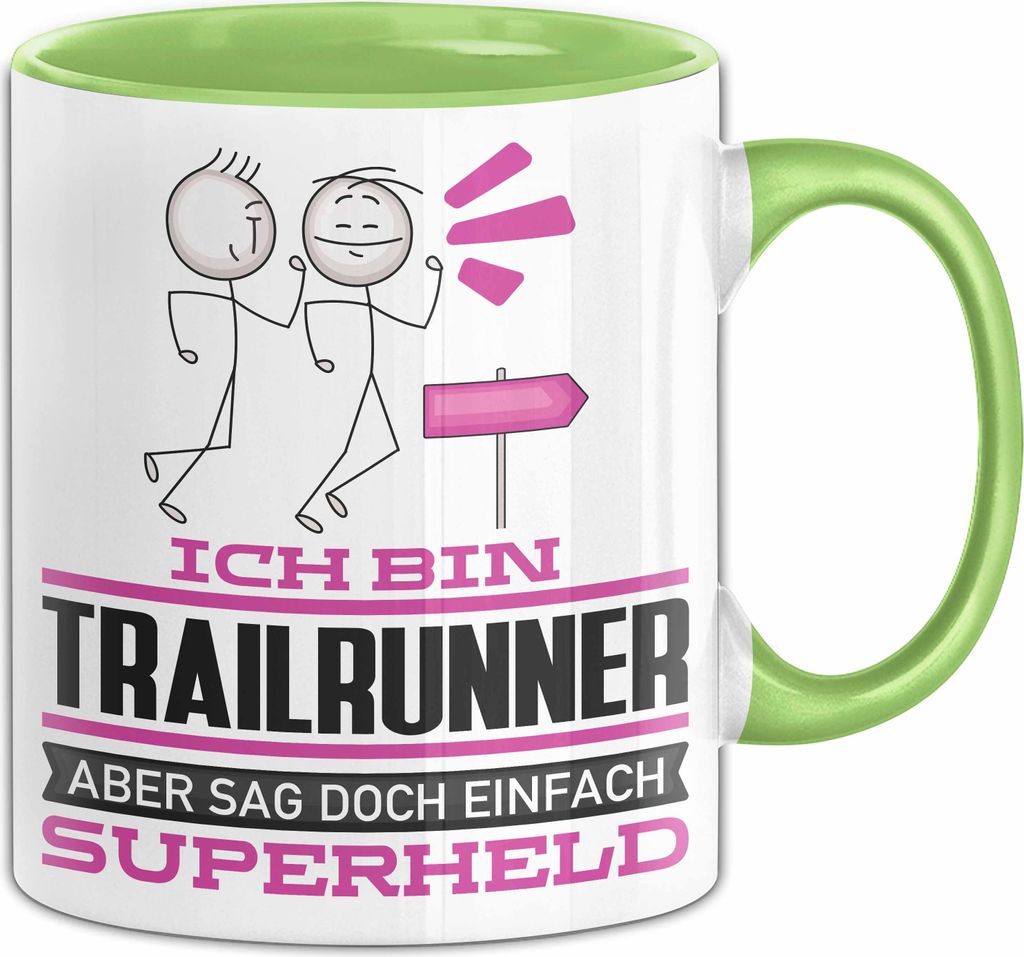 Trailrunner Geschenk Tasse Ich Bin Trailrunner Aber Sag Doch Einfach Superheld Lustige Geschenkdiee für Trailrunner Kaffee-Becher (Grün)