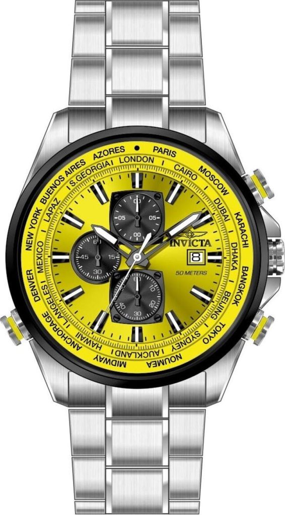 Invicta Aviator 50503 Herren uhr - Wasserdicht - Analog - Quarzuhrwerk - Edelstahl mit Gelbes zifferblat - 50mm