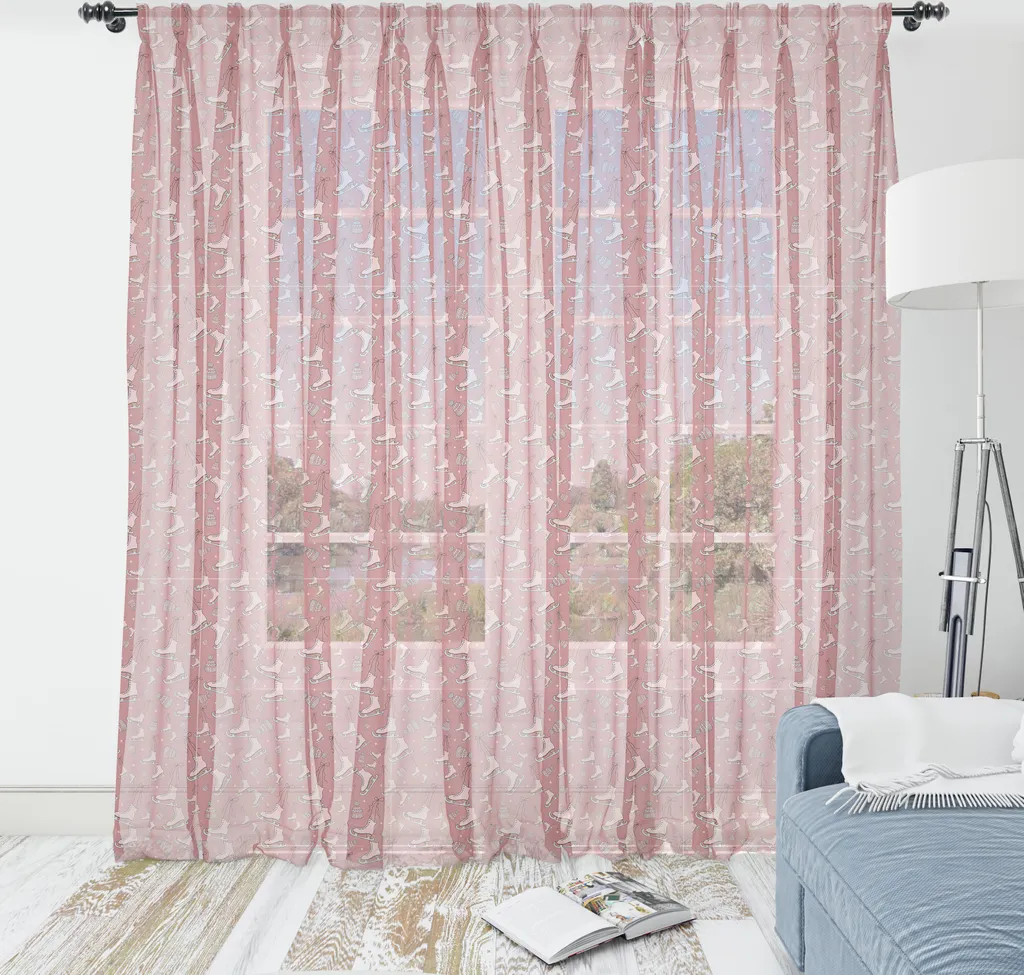 ABAKUHAUS Tappeto da parete con pattini da ghiaccio, Grazioso disegno femminile di attrezzi per attività sportive all'aperto, Tappeto da parete in raso setoso per soggiorno e camera da letto, 160 cm x 274 cm, rosa cipria chiaro