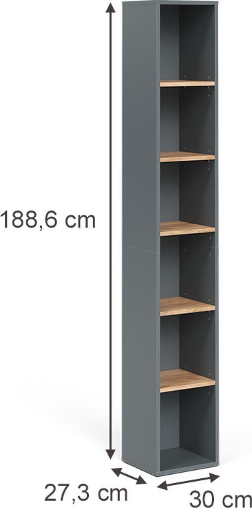 Hochregal Vicco Viktor Anthrazit/Goldkraft Eiche 30 x 188.6 Produktbild 
