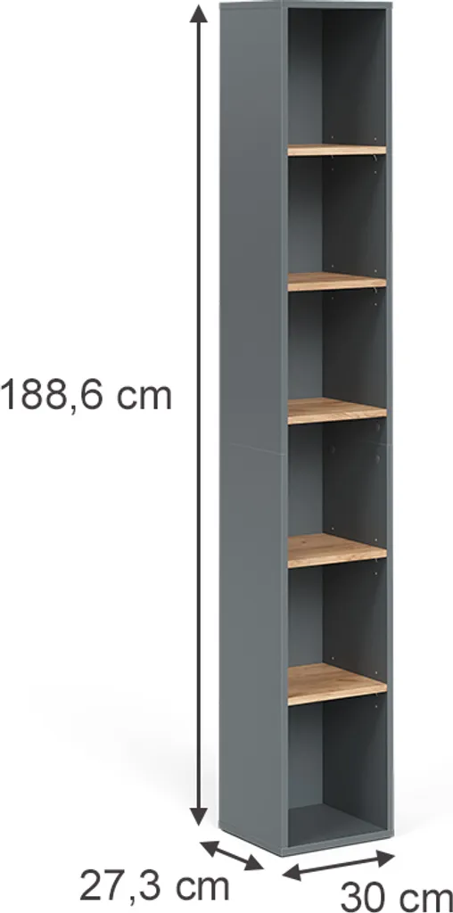 Armoire haute Vicco Viktor anthracite et chêne doré 30x188 cm