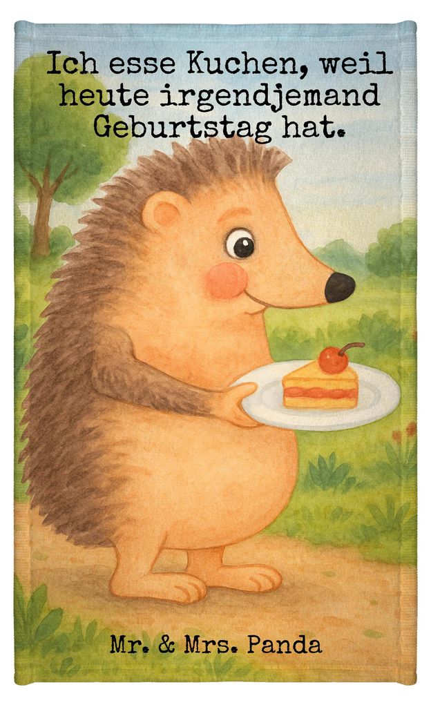 Mr. & Mrs. Panda Handtuch Igel Kuchenstück Design - Weiß - Geschenk, Frotteehandtuch, Lustige Sprüche, Baumwollhandtuch, Kuchen, Essen Spruch, T...