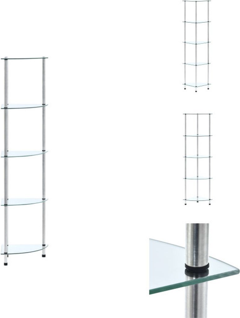 vidaXL Regal mit 5 Ablagen Transparent 30x30x130 cm Hartglas - Bücherregale & Bücherschränke
