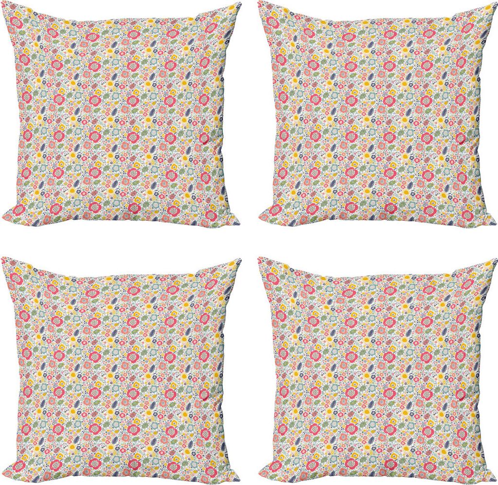 ABAKUHAUS Bunt Kissenbezug Set (4 Stück), Sommer Natur-Gekritzel, Moderner Doppelseitiger Digitaldruck, 60 cm x 60 cm, Mehrfarbig