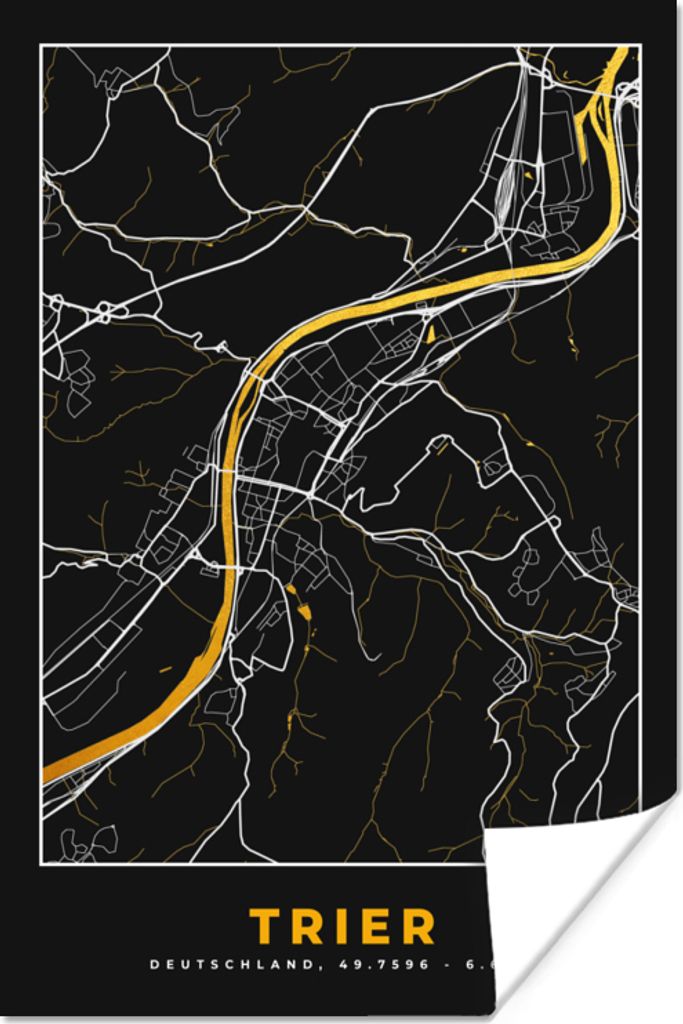 MuchoWow Poster Karte - Trier - Gold - Stadtplan - Deutschland 60x90 cm - Wanddekoration