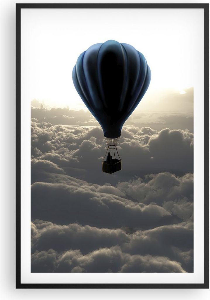 Gerahmtes Poster - Schwarzer Rahmen - Wolke Ballon Himmel - 61x91,5 cm - Wand Bild - Wanddeko - Wandbilder - Kunstposter - Wandposter - Bilderrahme...
