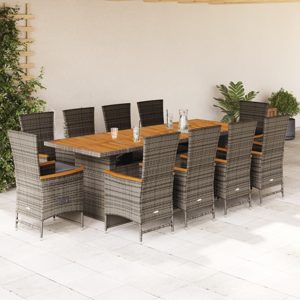 "2024"Modernen 11-tlg. Garten-Essgruppe mit Kissen Grau Poly Rattan Design Klassische Gartenset Sitzgruppe 8061253