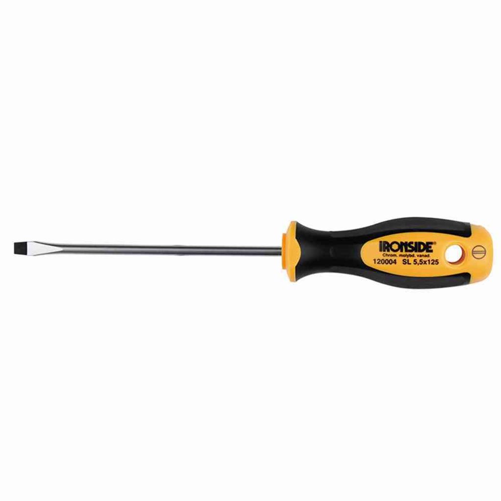 Ironside 120-007 Werkstatt Schraubendreher FL.7,0x150 2Komp-Griff C.V.-Sta, schwarz/gelb/grausilber