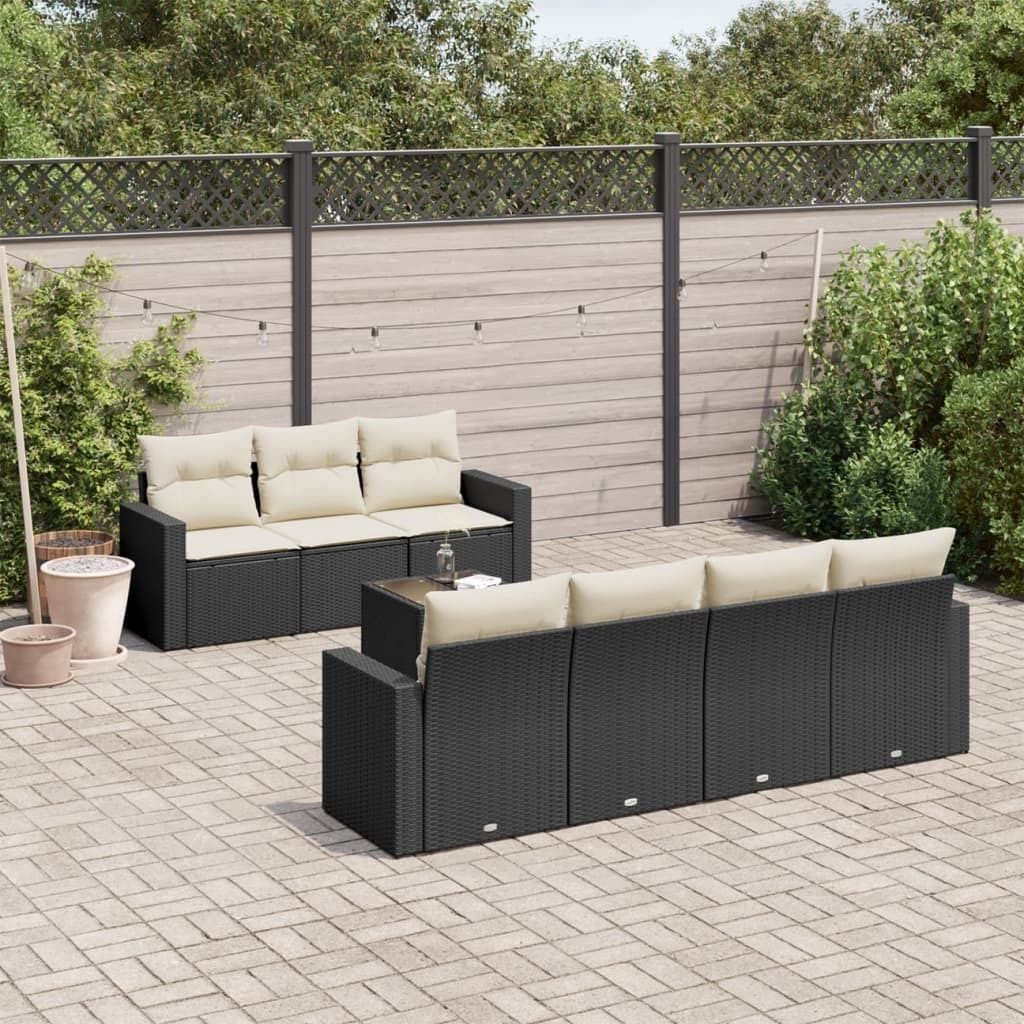 Ankonbej 8-tlg. Garten-Sofagarnitur mit Kissen Schwarz Poly Rattan