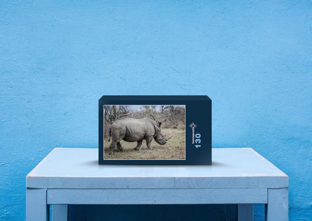 hansepuzzle 83694 - Nashorn Puzzle, 130 Teile, Tierwelt, 28,7 x 20,0cm mit hochwertiger Aufbewahrung, Kartonbox und wiederverschließbarem Beutel