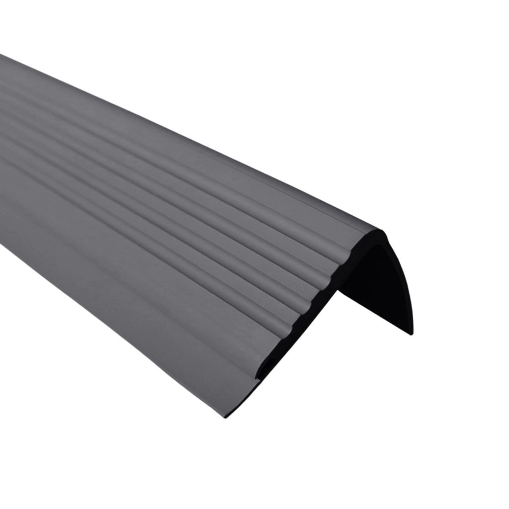QUEST Treppenkantenprofil 42x48mm, 1.5m, Treppenprofil PVC für Treppenstufen, Treppenkantenschutz mit Rillen, Antirutsch, Abriebfest, PMW, dunkelgrau