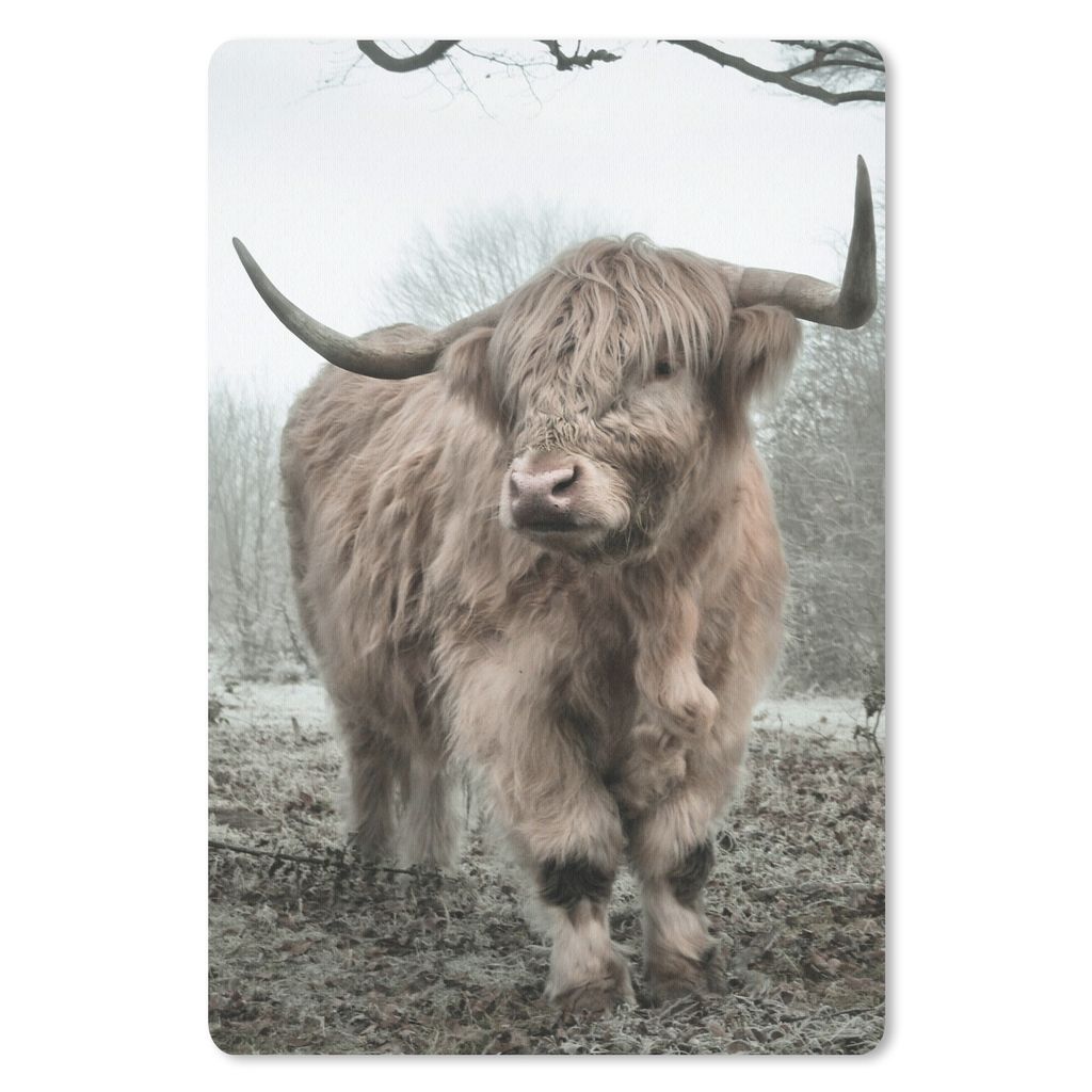 MuchoWow Mauspad Mousepad Schottischer Highlander - Wald - Nebel - Kuh - Tiere - Natur 18x27 cm - Mousepads - Maus Mat - Pad - Mausunterlage