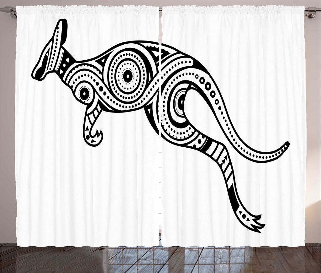 ABAKUHAUS Aboriginal Rustikaler Gardine, Abstrakt Aufwändige Känguru, Schlafzimmer Kräuselband Vorhang mit Schlaufen und Haken, 280 x 225 cm, Ch...