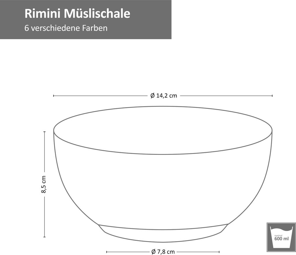 6er Set Müslischale 14cm Rimini bunt Produktbild 4