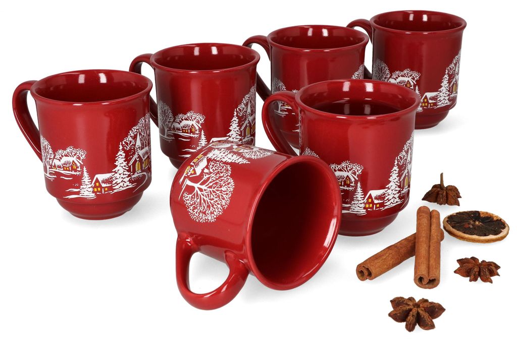 set de 6 tasses à vin chaud 0,2L rouge Paysage de Noël Image du produit 