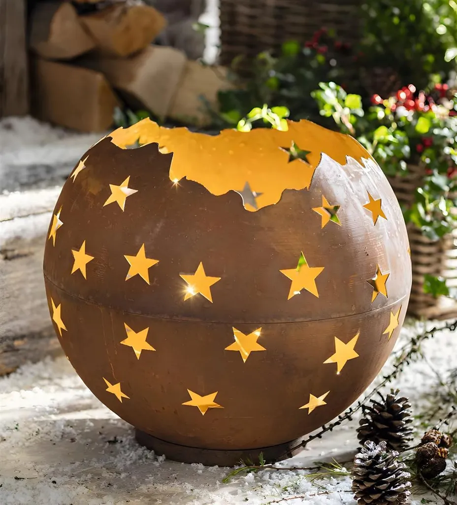 Photophore de Jardin en Métal avec Grille Véritable et Effet Étoilé