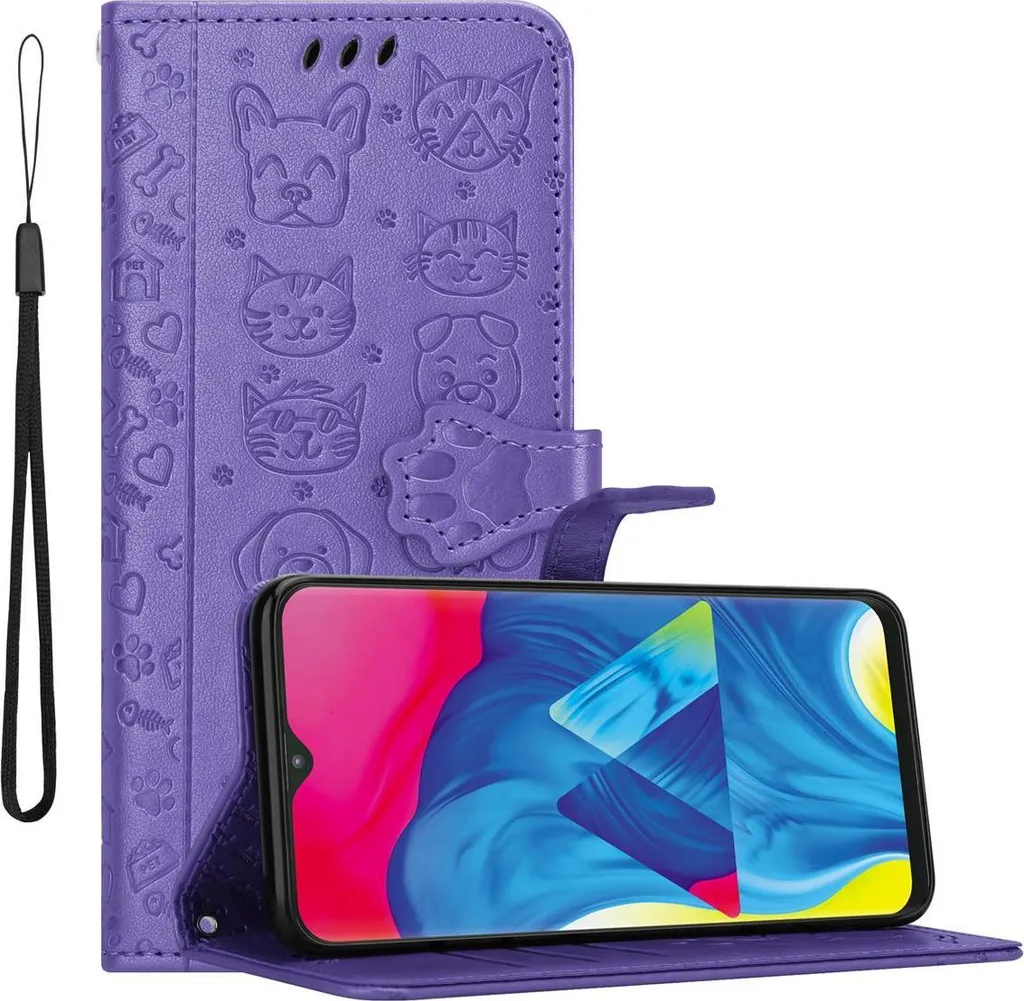 Cadorabo Custodia per Samsung Galaxy A10 / M10 Custodia protettiva in viola Custodia per cellulare Cover Etui Custodia Libretto Cani Gatti