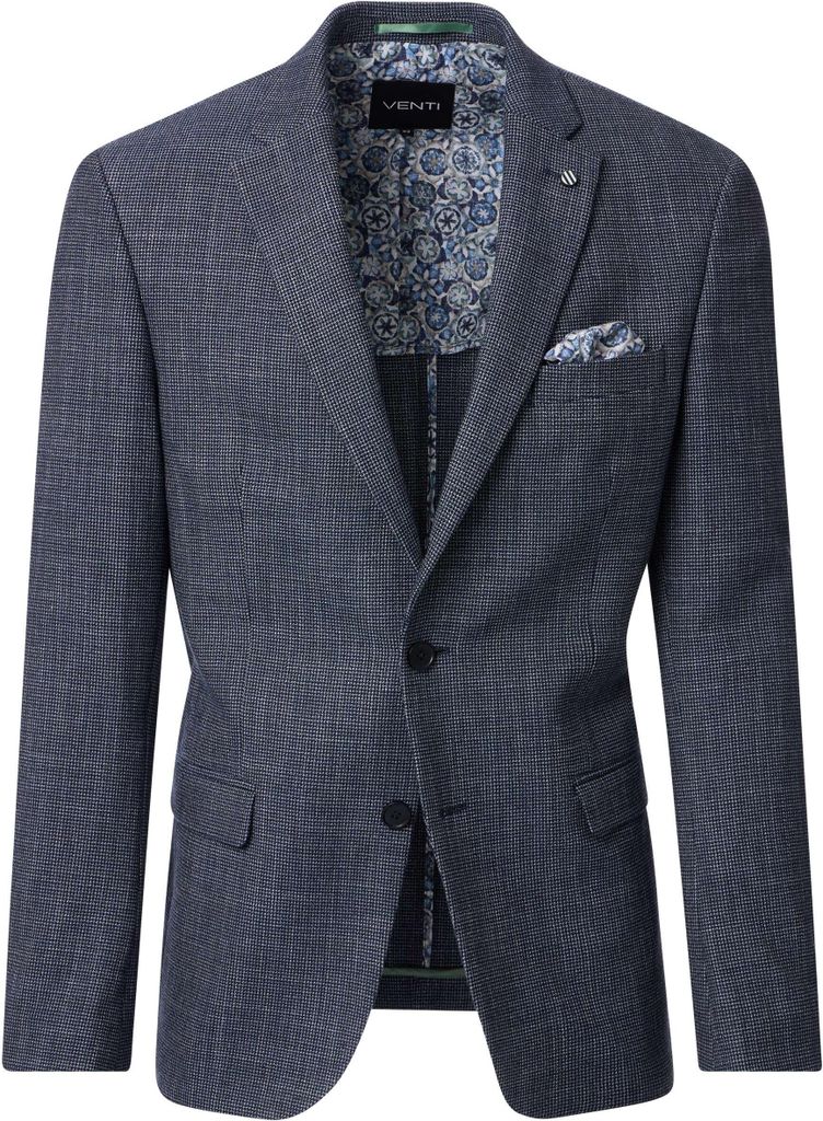 VENTI Herren Anzugsakko City Revers Casual-Fit Bi-Color Blau 48