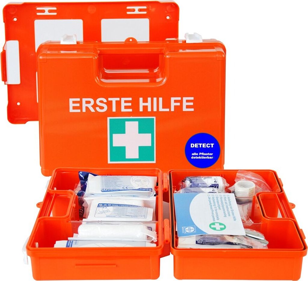 Gramm Erste Hilfe Verbandkoffer DOMINO- DETECT für Food- und Lebensmittelindustrie DIN 13 157:2021-11 Größe