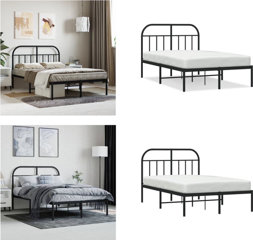 vidaXL Bettgestell mit Kopfteil Metall Schwarz 120x190 cm - Bettgestell - Bettgestelle - Bettrahmen - Bett
