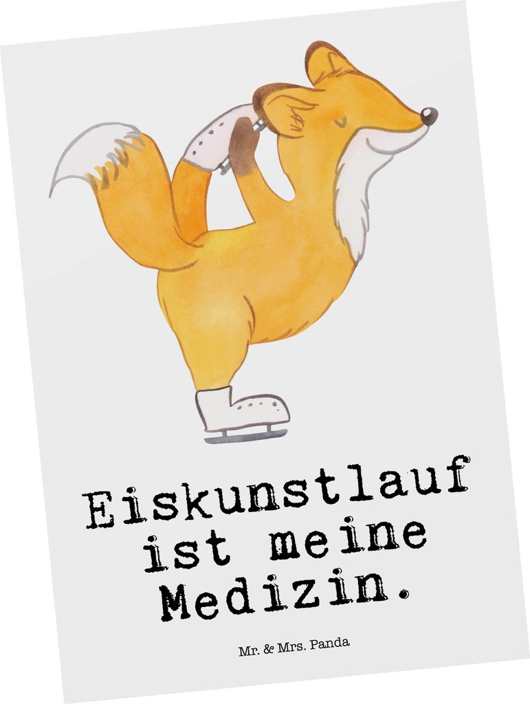 Mr. & Mrs. Panda Postkarte Fuchs Eiskunstläufer - Weiß - Geschenk, Grußkarte, Eiskunstläuferin, Eiskunst, Ansichtskarten, Ansichtskarte, einzel...