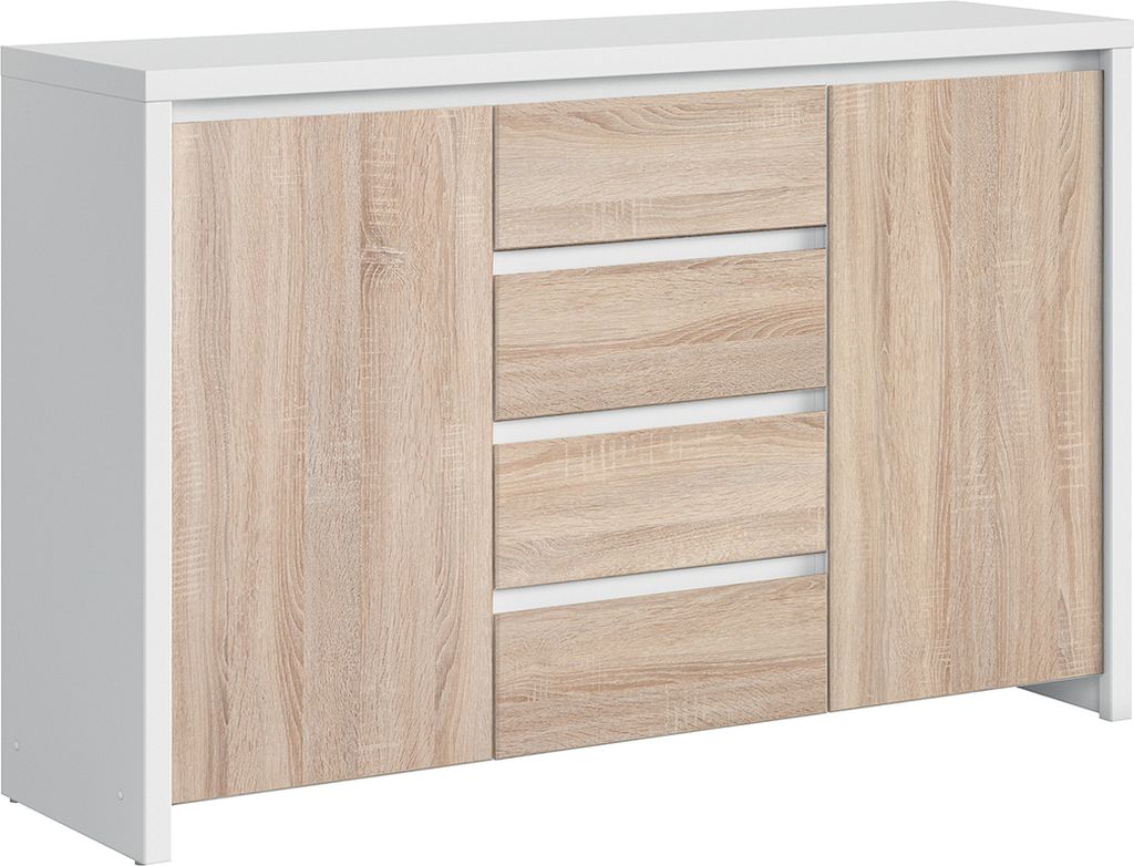 Buffet Soren mit 4 Schubladen und 2 Türen, Holzoptik und Produktbild 