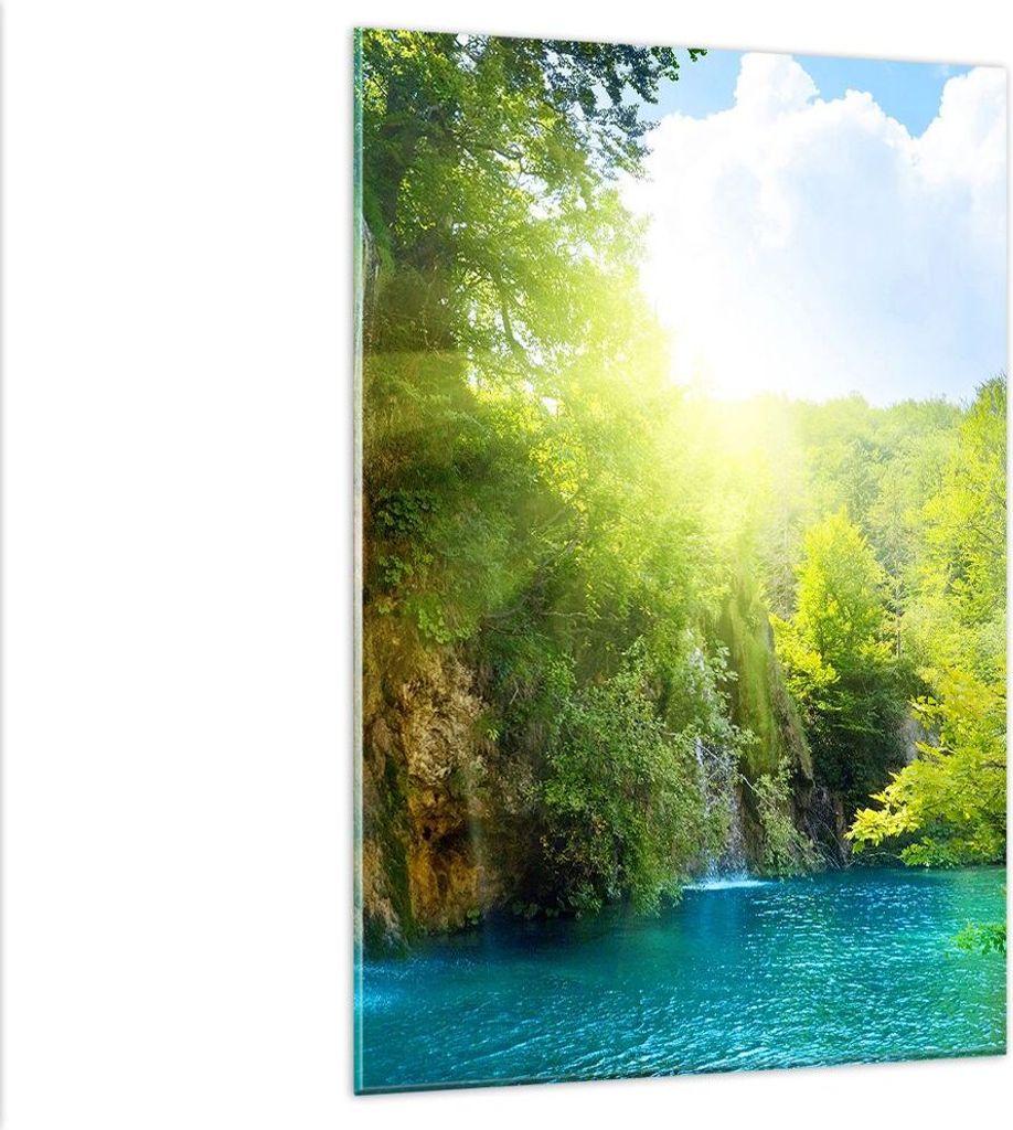Bilder auf glas - Einteilig - Wasserfall Forrest Himmel - 80x120cm - Glasbilder - Wandbilder - Bilder - Wanddekoration aus Glas - Glas Bilder - Wan...