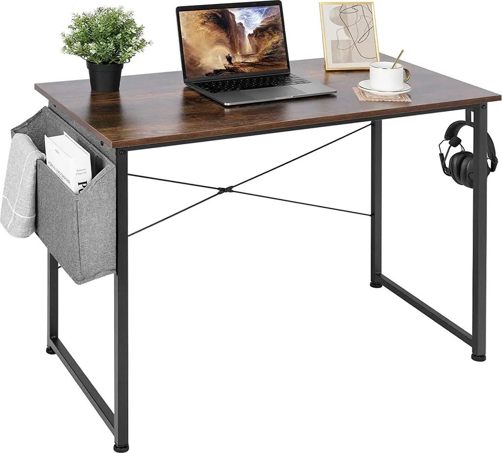 Computertisch - L-förmiger PC-Schreibtisch - 100 x 50 cm - Mit Rollen - Mit Stauraum und Schrank - Klappbar - Braun