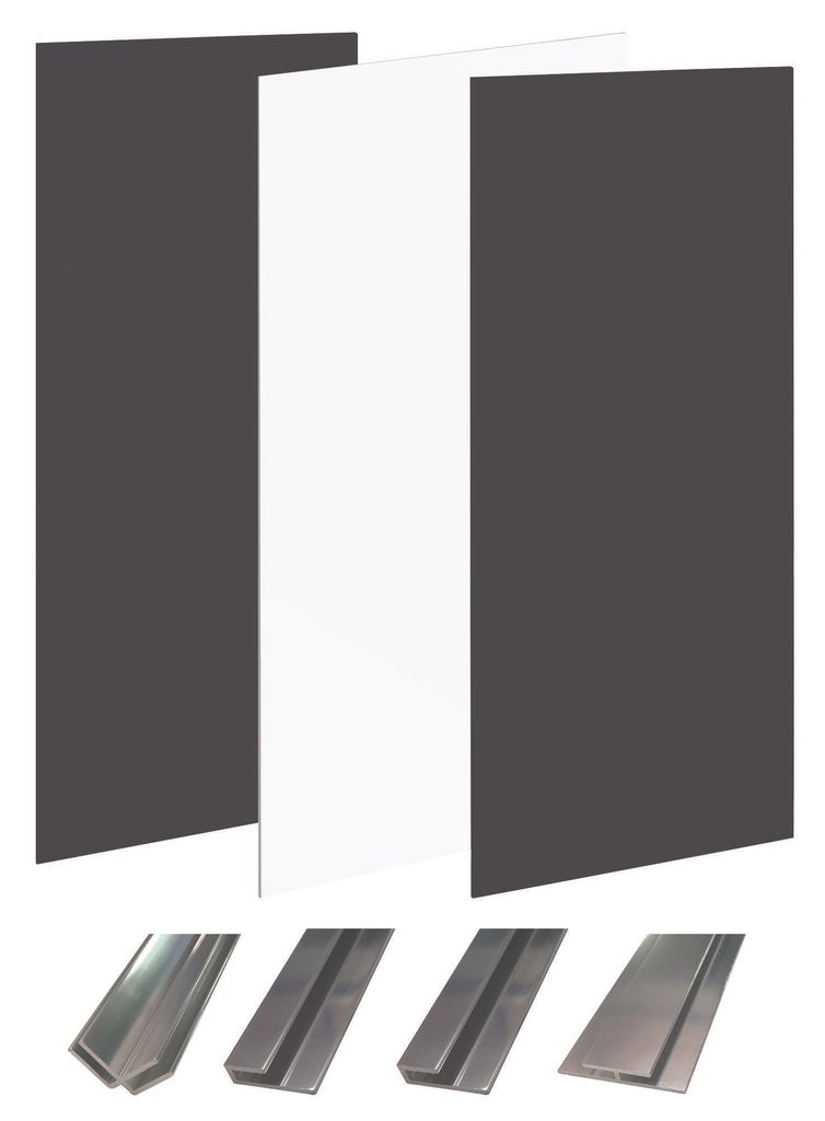 ONDEE ZEN-Pack: Montage von 3 Wandpaneelen in Eckanordnung – weiß & schwarz, 200 cm – verchromtes Profil